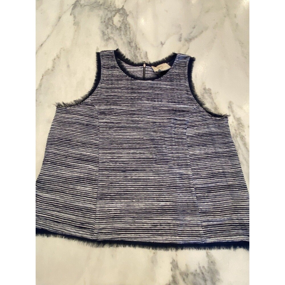 Anthropologie Vanessa Virginia Sz XL Striped Tank Sleeveless Navy White Textured